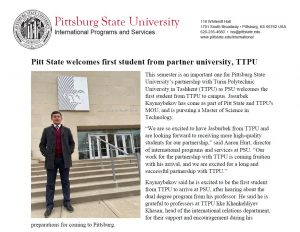Read more about the article Pitt State welcomes the first student from a partner university, TTPU