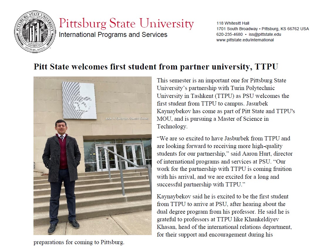 You are currently viewing Pitt State welcomes the first student from a partner university, TTPU